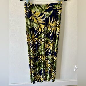 Tropical Leaf Print wide leg flare pants